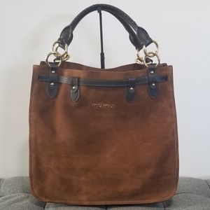 Miu Miu Brown Suede Shoulder Bag with Dark Brown Leather Accents